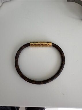 Louis Vuitton Brown Monogram Leather Bracelet with Gold-Tone Clasp